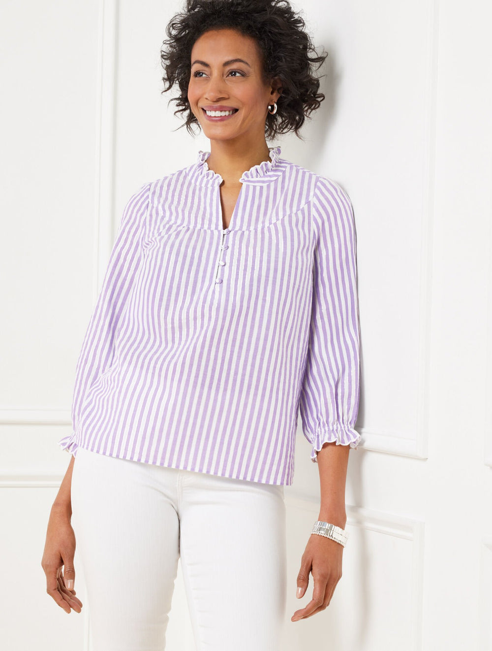 DEEP LAVENDER MULTI CHARMING STRIPE TOP | Talbots on sale