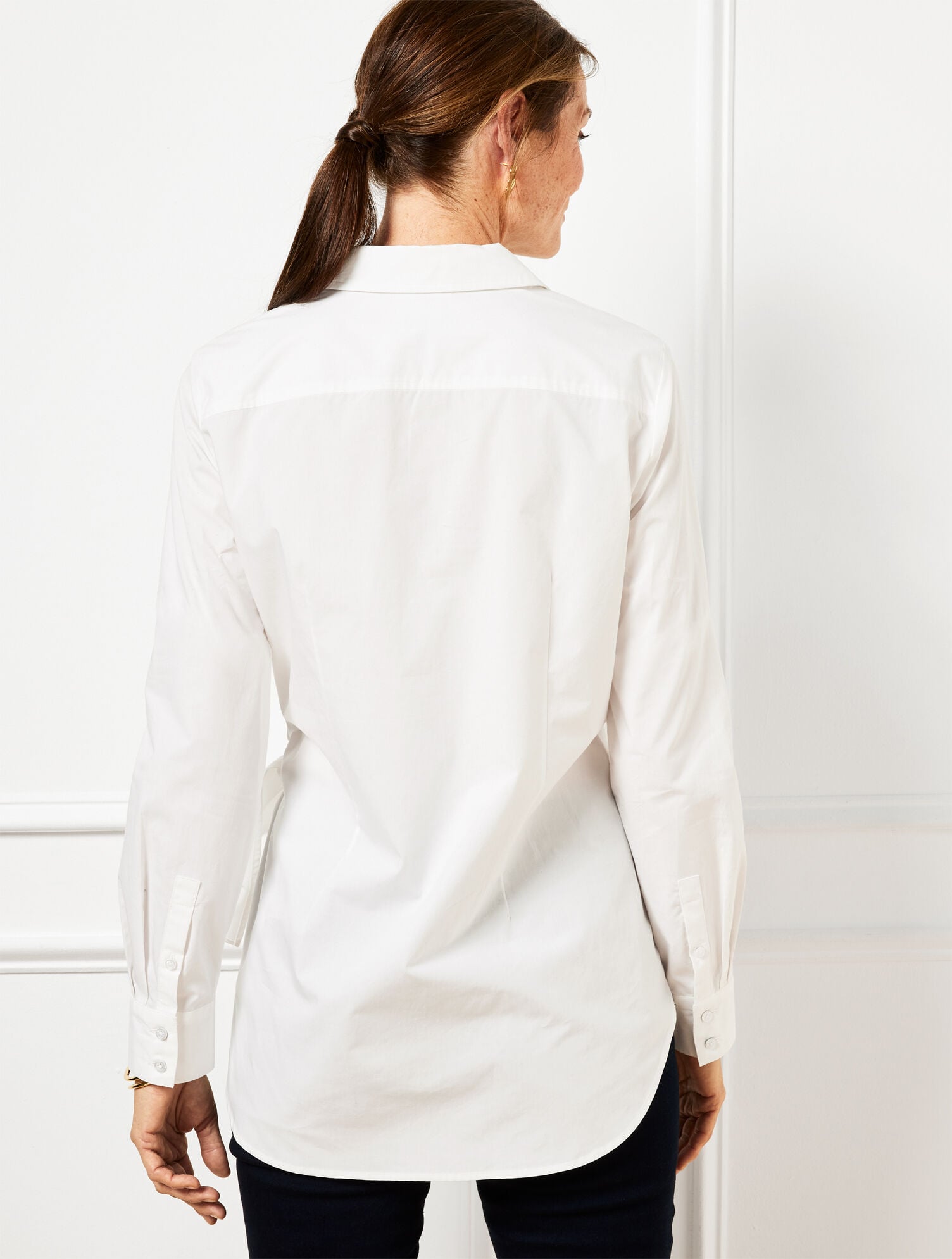WHITE TIE FRONT DRAPED POPLIN SHIRT | Talbots online