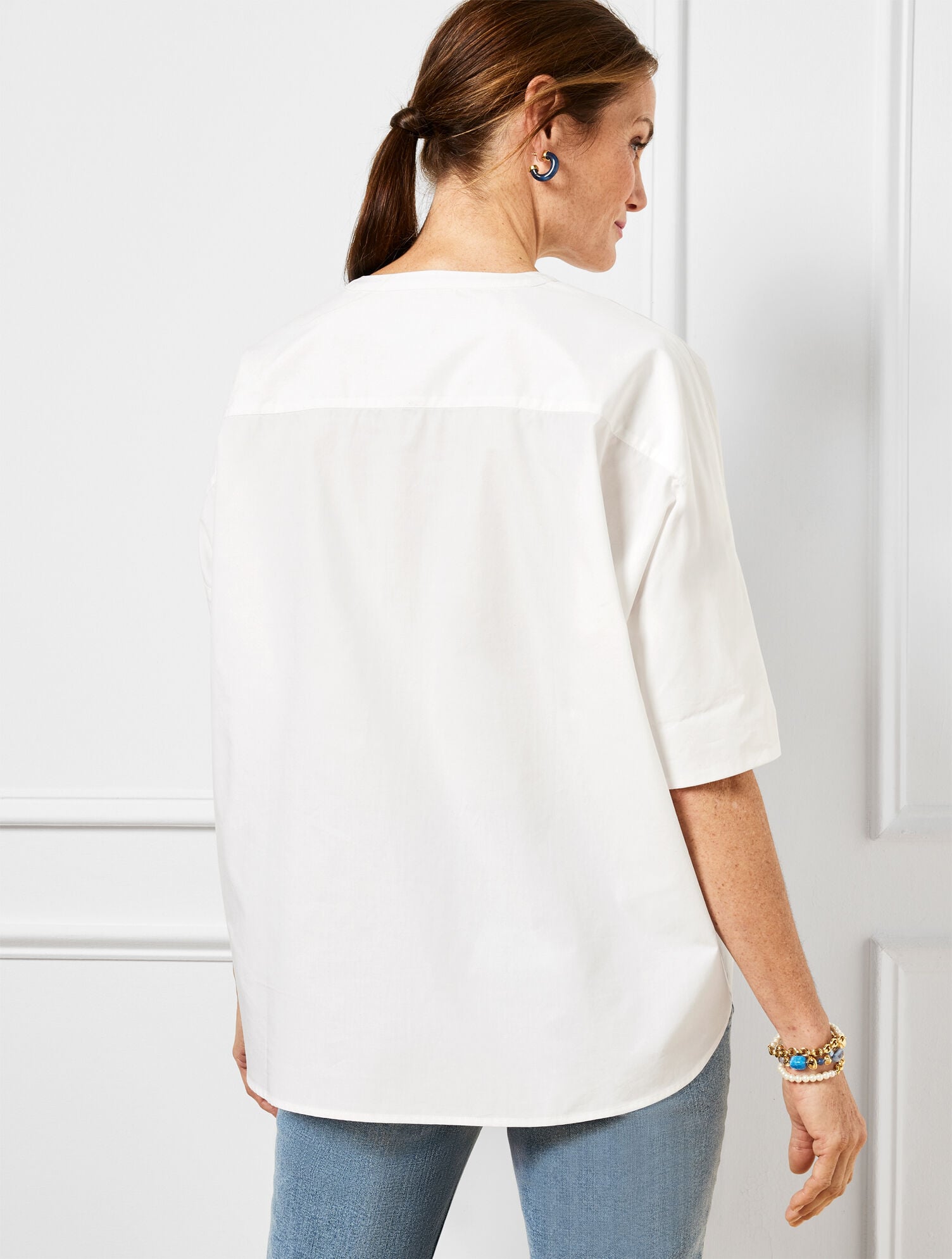WHITE BAND COLLAR BUTTON FRONT POPLIN SHIRT | Talbots US