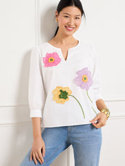 FLORAL EMBROIDERED POPLIN TOP | Talbots discount