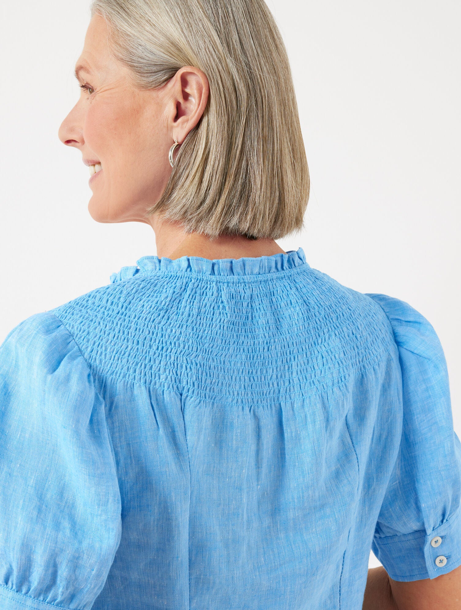 LAKESIDE BLUE/WHITE LINEN SMOCKED TOP | Talbots online