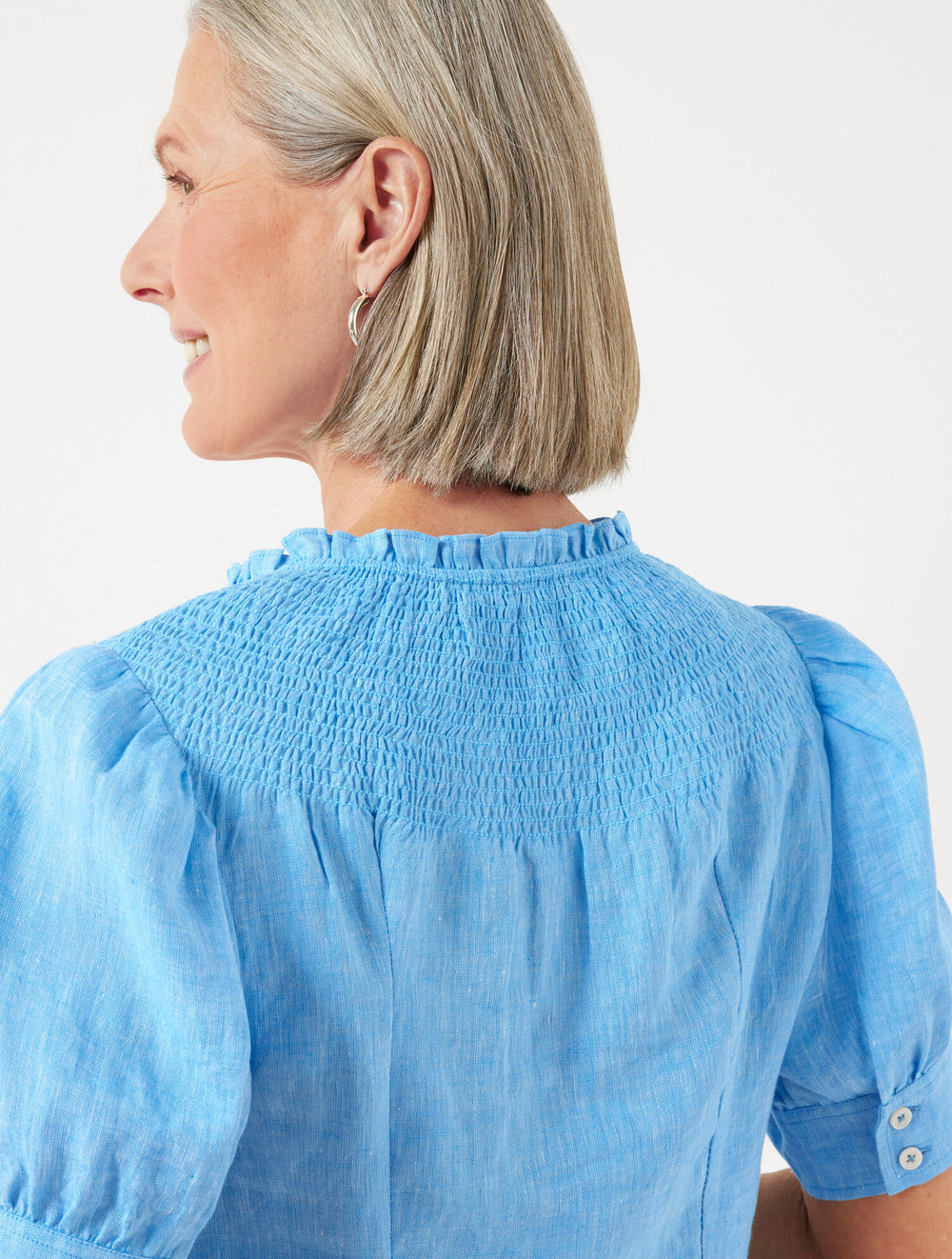 LAKESIDE BLUE/WHITE LINEN SMOCKED TOP | Talbots online