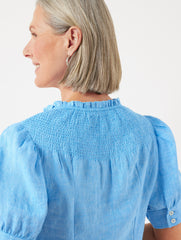 LAKESIDE BLUE/WHITE LINEN SMOCKED TOP | Talbots online
