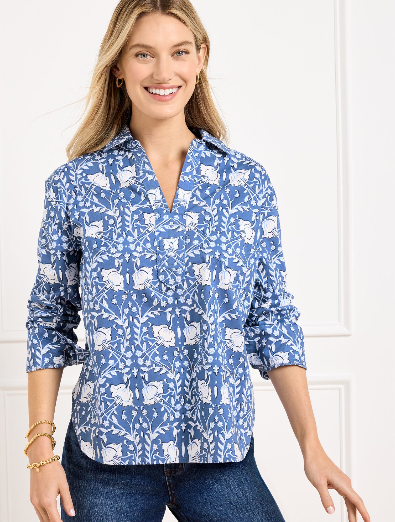 NAVY DUSK MULTI SHORT SHIRT - INTRICATE FLOWERS | Talbots sale
