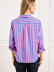 BLUE WAVE/PINK ROUGE SHORT SHIRT - GARDEN STRIPE | Talbots for sale
