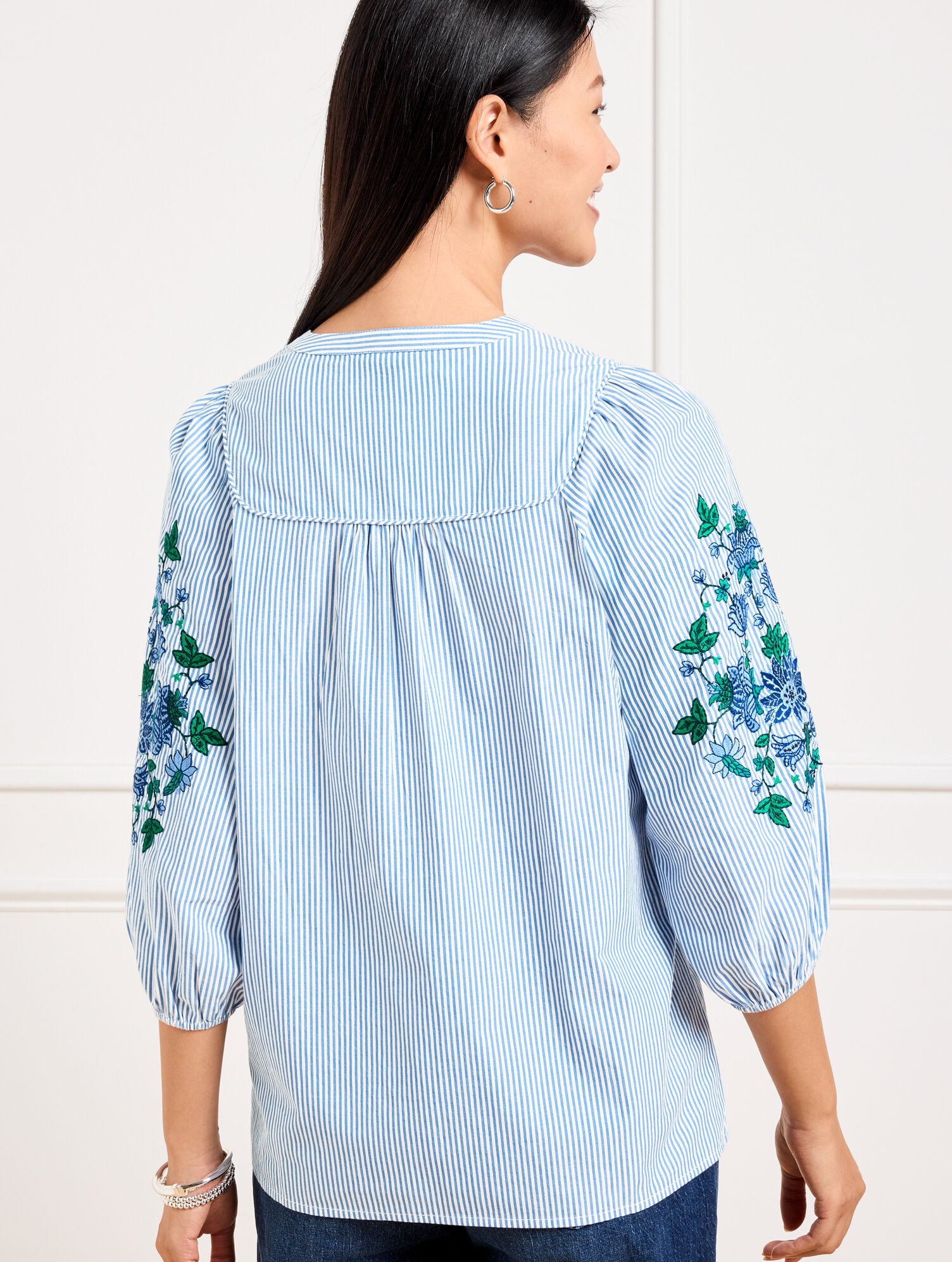 BLUE/WHITE EMBROIDERED STRIPE POPOVER | Talbots near me