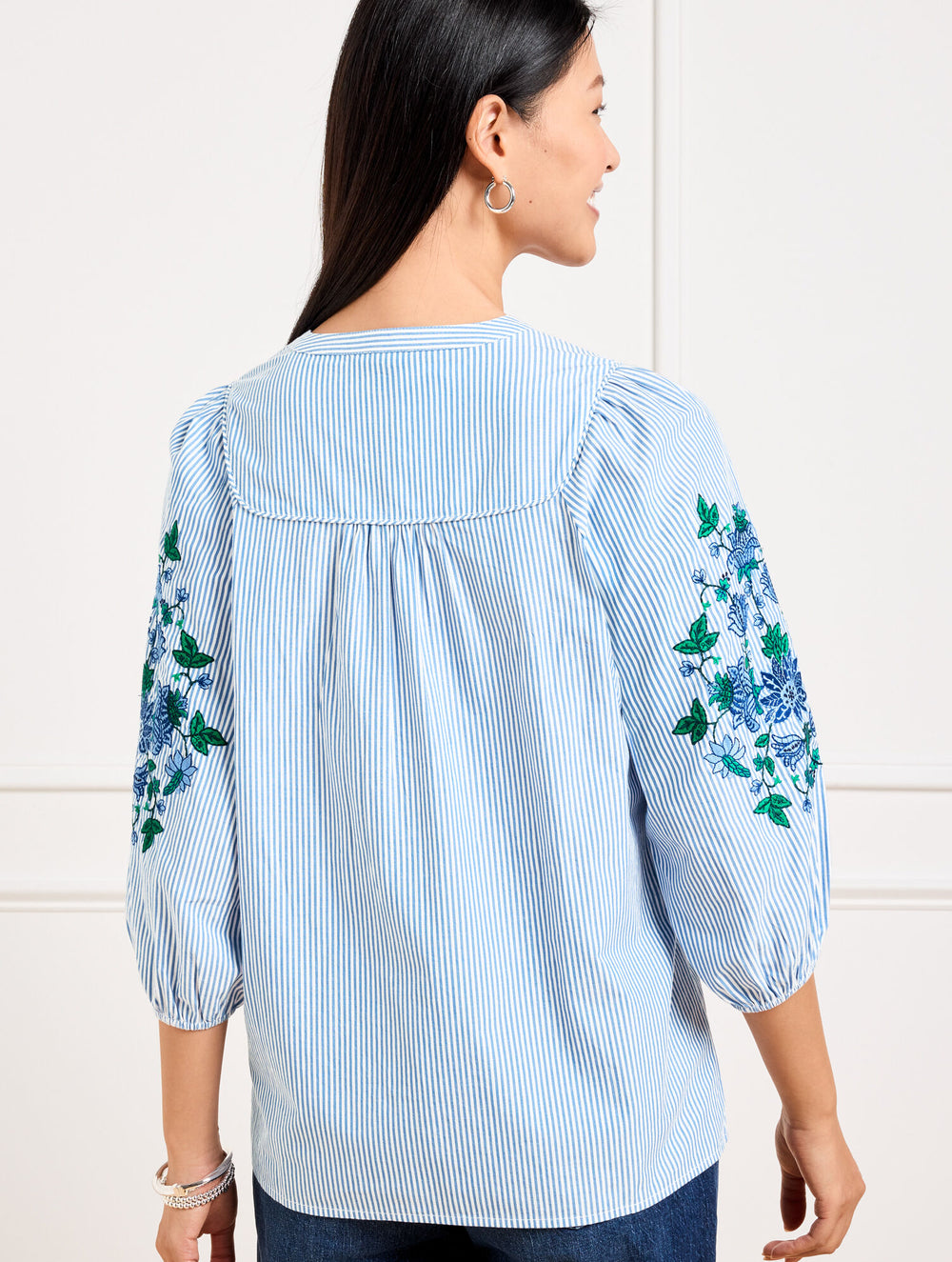 BLUE/WHITE EMBROIDERED STRIPE POPOVER | Talbots near me
