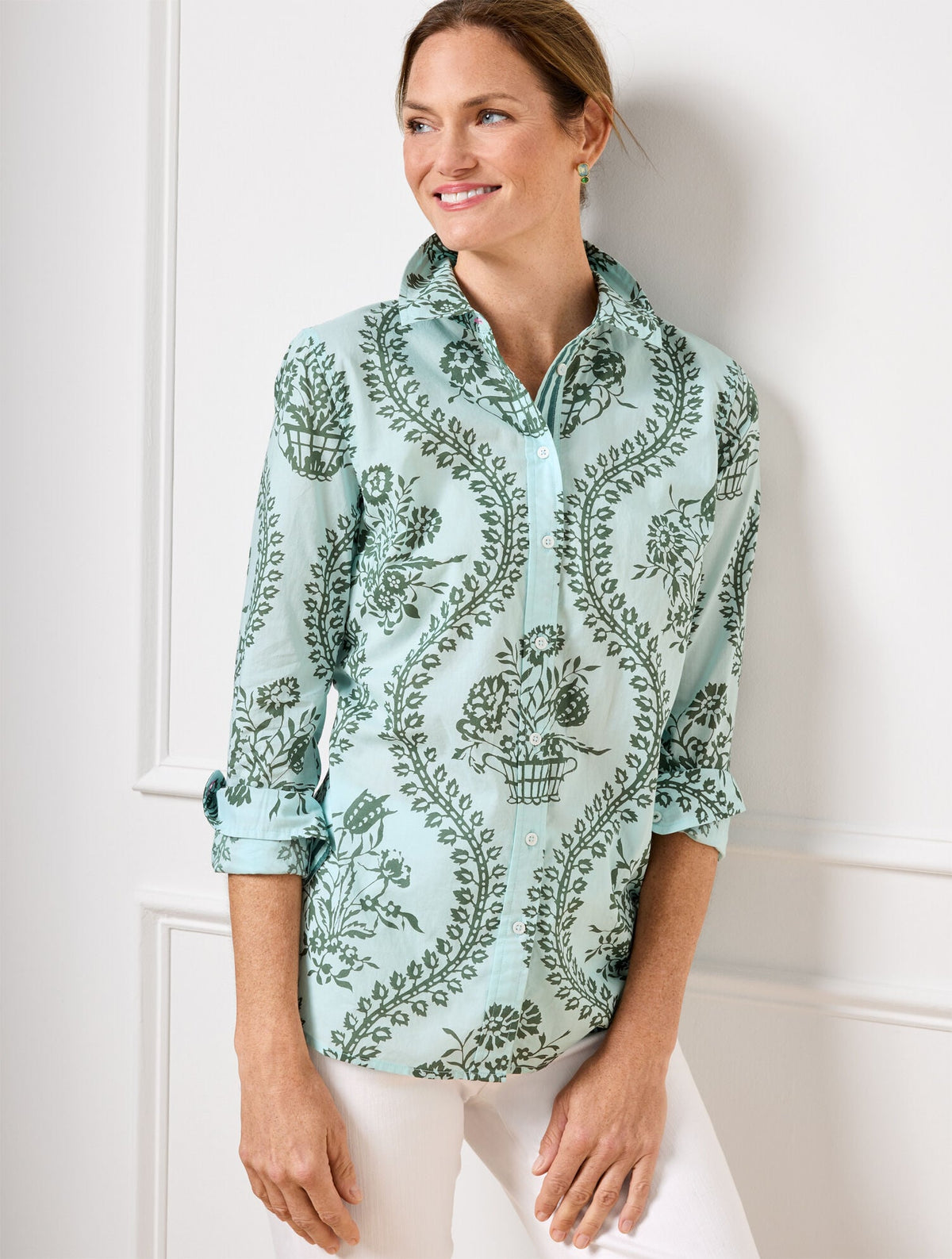 BLUE ICE/HERITAGE GREEN MODERN CLASSIC SHIRT - FLOWING FLORAL | Talbots on sale