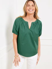 HERITAGE GREEN SHORT SLEEVE POPLIN TOP | Talbots sale