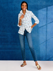 WHITE/ROYAL BLUE MODERN CLASSIC SHIRT - BIRD STRIPES | Talbots sale