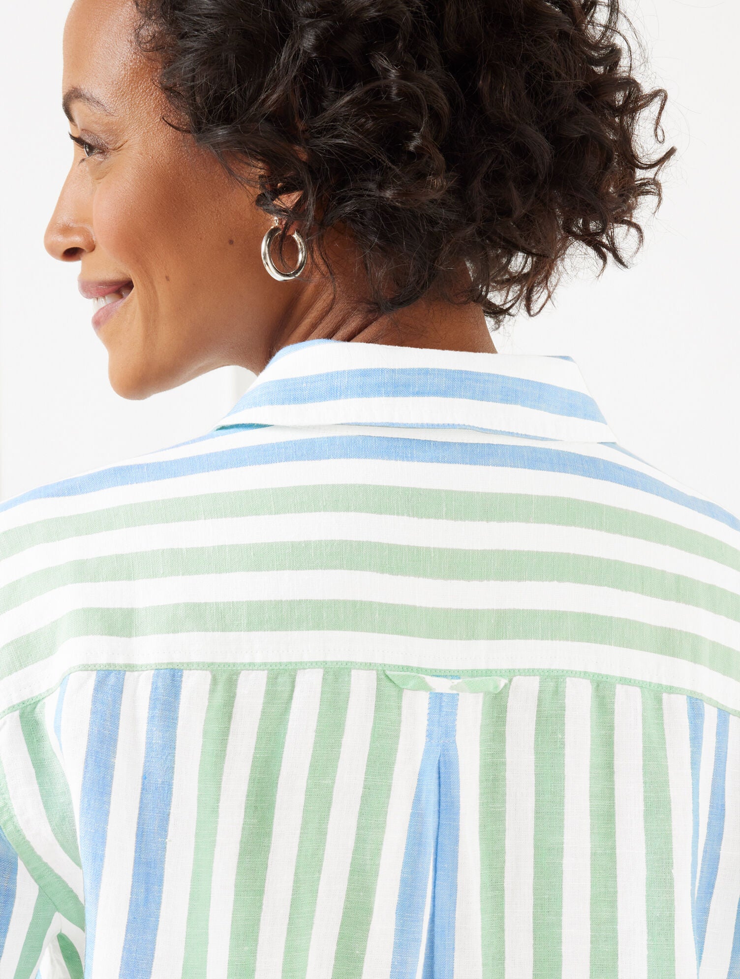 NEPTUPE GREEN MULTI LINEN SHIRT - PLAYFUL STRIPE | Talbots for sale