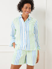 NEPTUPE GREEN MULTI LINEN SHIRT - PLAYFUL STRIPE | Talbots for sale