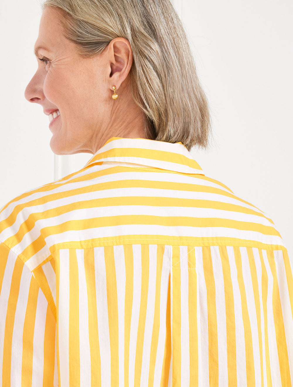 CORN SILK/WHITE SHORT SHIRT - GARDEN STRIPE | Talbots outlet