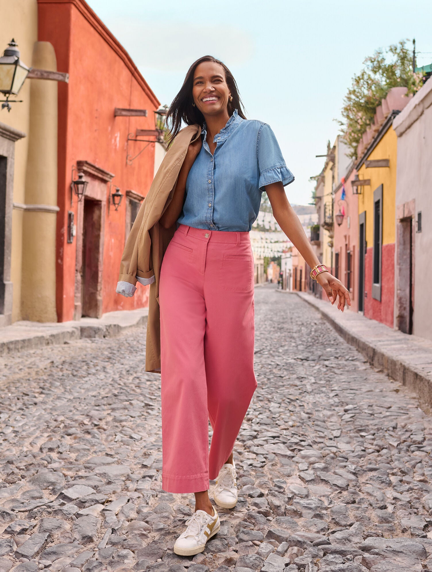 RUFFLE BUTTON FRONT DENIM TOP | Talbots sale