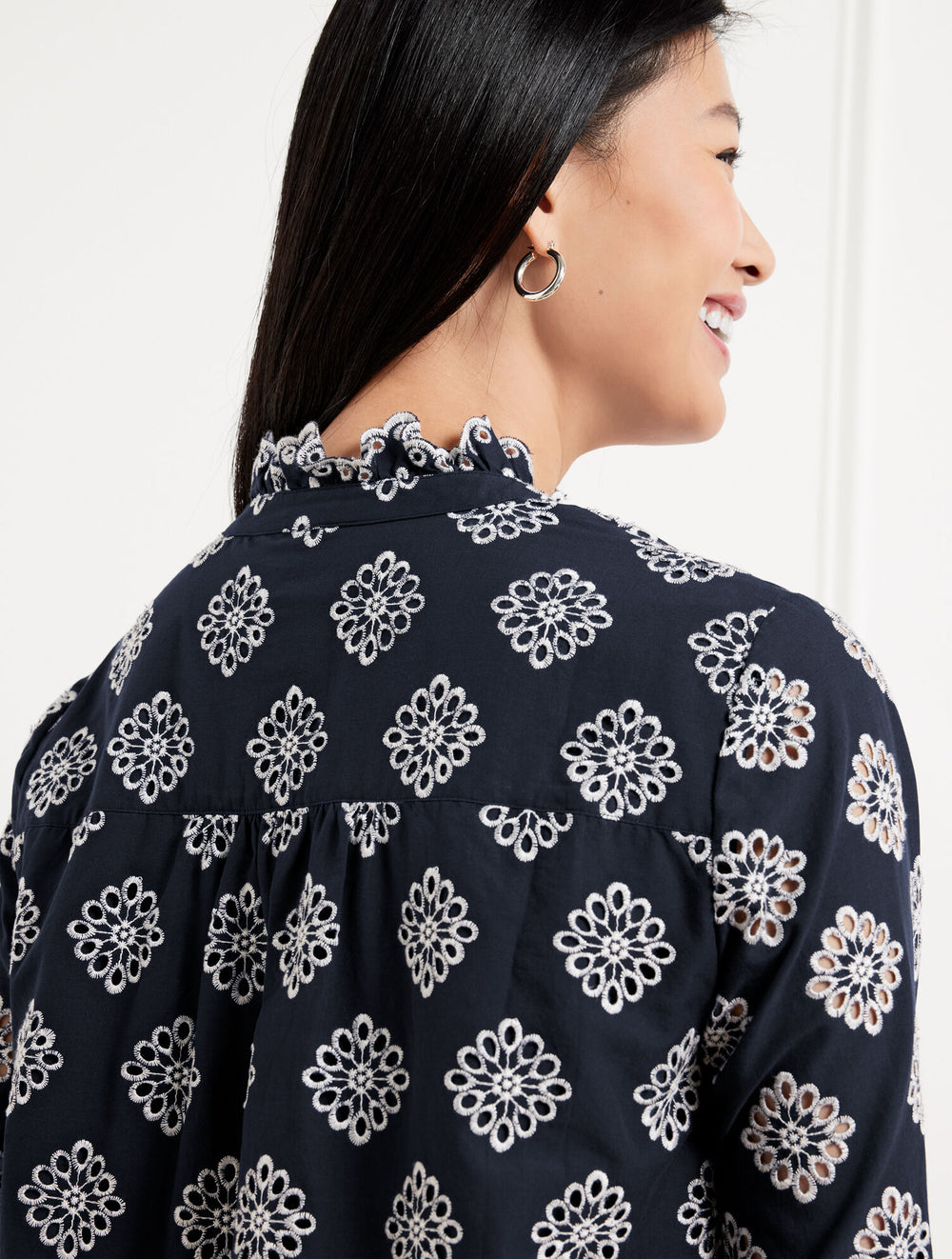 INDIGO BLUE/IVORY EMBROIDERED FLORAL TOP | Talbots online