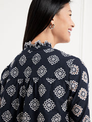 INDIGO BLUE/IVORY EMBROIDERED FLORAL TOP | Talbots online