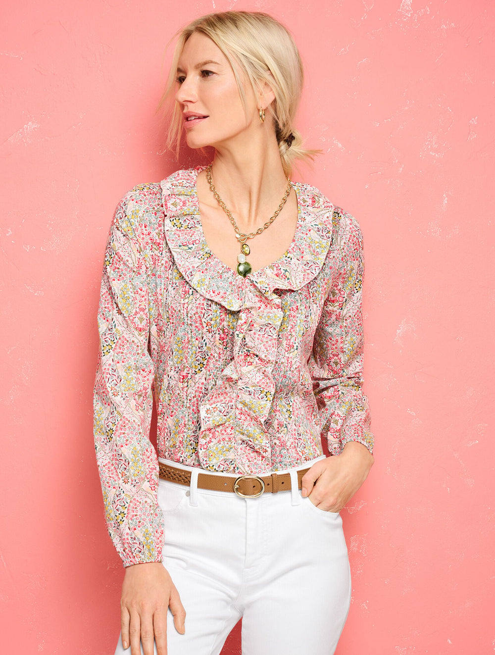PINTUCK RUFFLE TOP - BRANCHING FLORAL | Talbots US