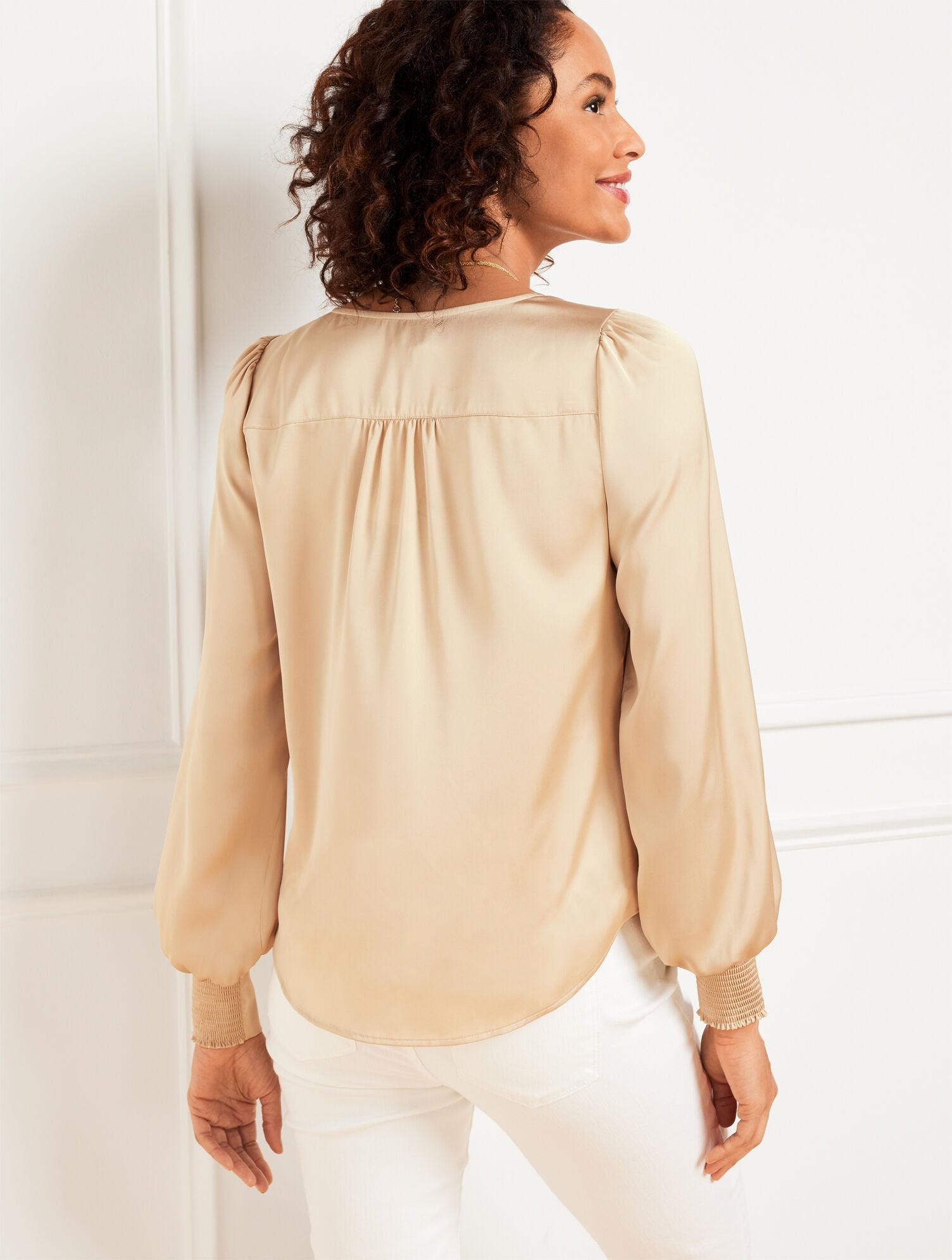 POPPY PINK SOFT SATIN CHARMEUSE TOP | Talbots discount
