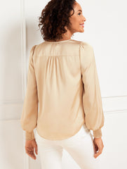 POPPY PINK SOFT SATIN CHARMEUSE TOP | Talbots discount