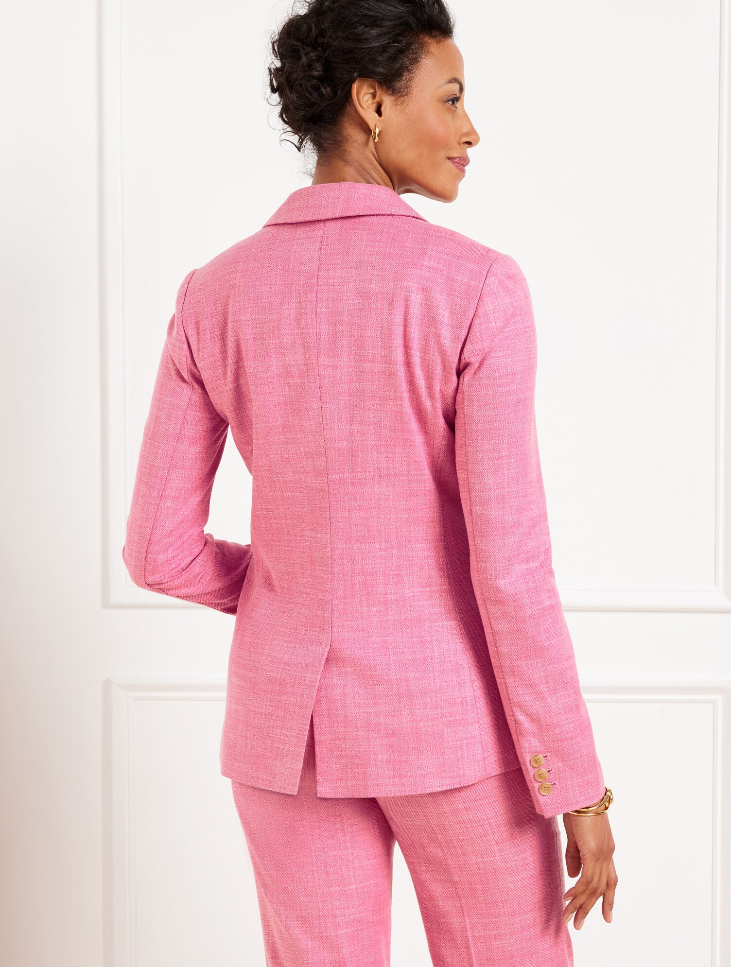 SOFT PINK MULTI SINGLE BUTTON TWILL BLAZER | Talbots near me