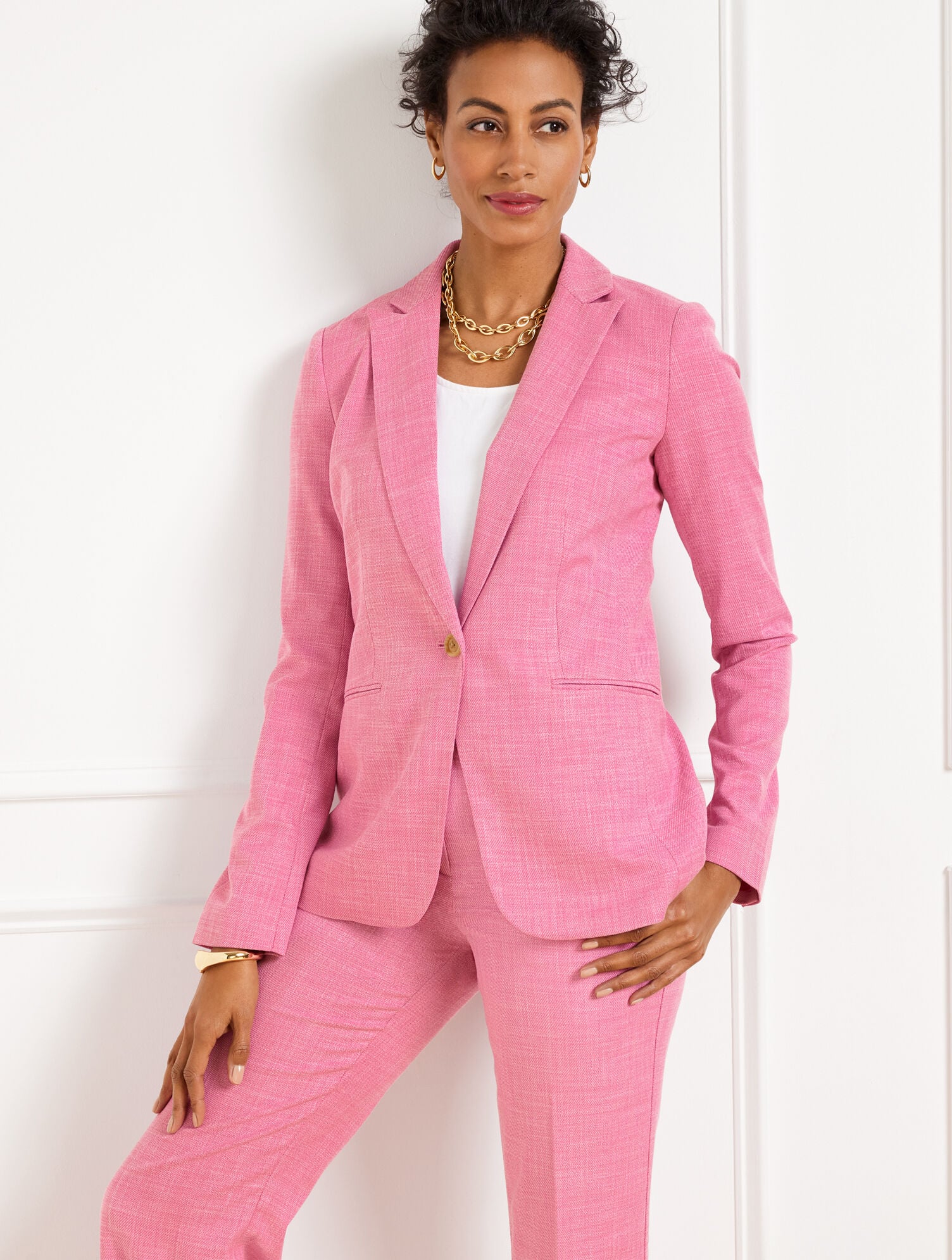 SOFT PINK MULTI SINGLE BUTTON TWILL BLAZER | Talbots for sale