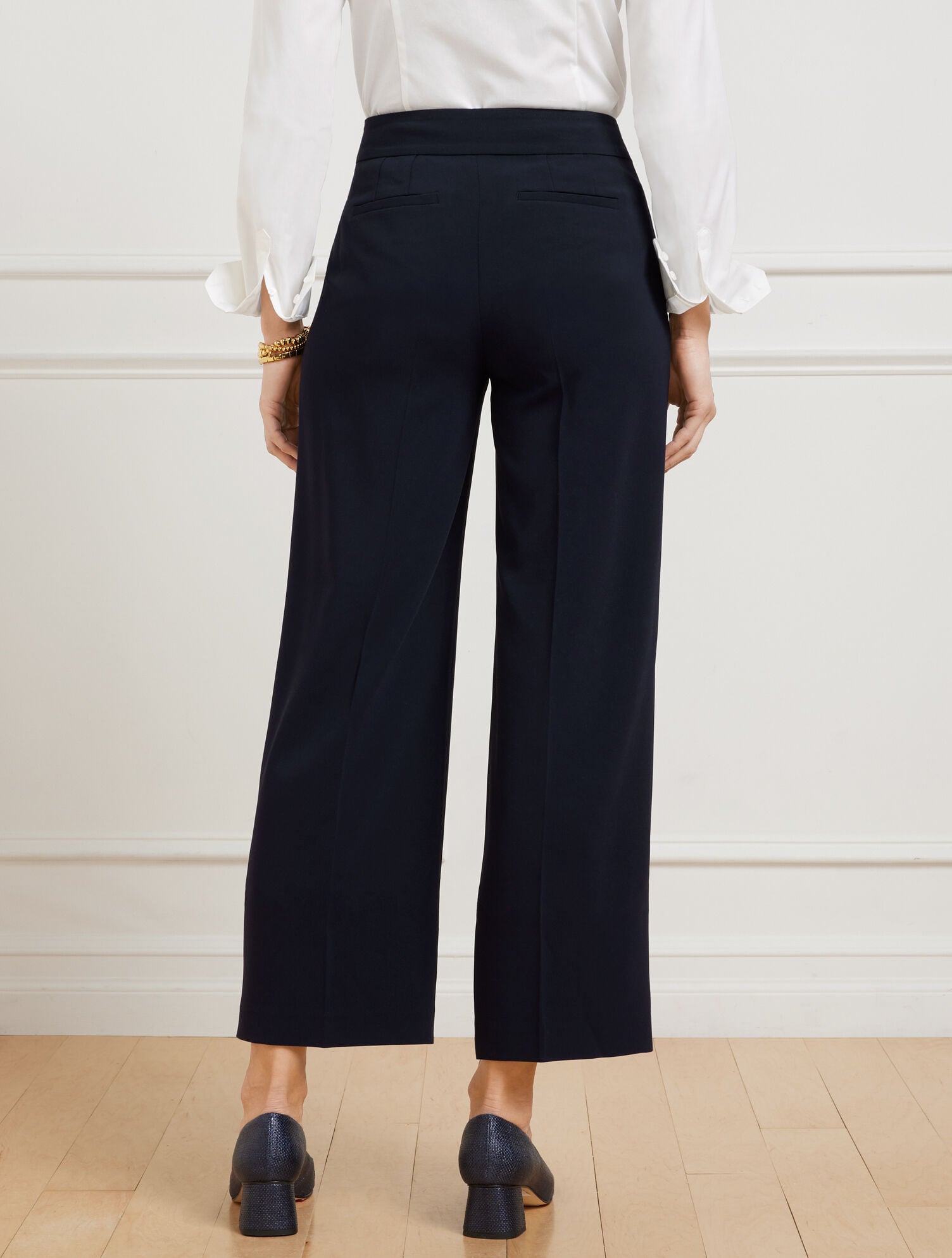 BLACK|INDIGO BLUE EASY TRAVEL WIDE LEG ANKLE PANTS | Talbots for sale