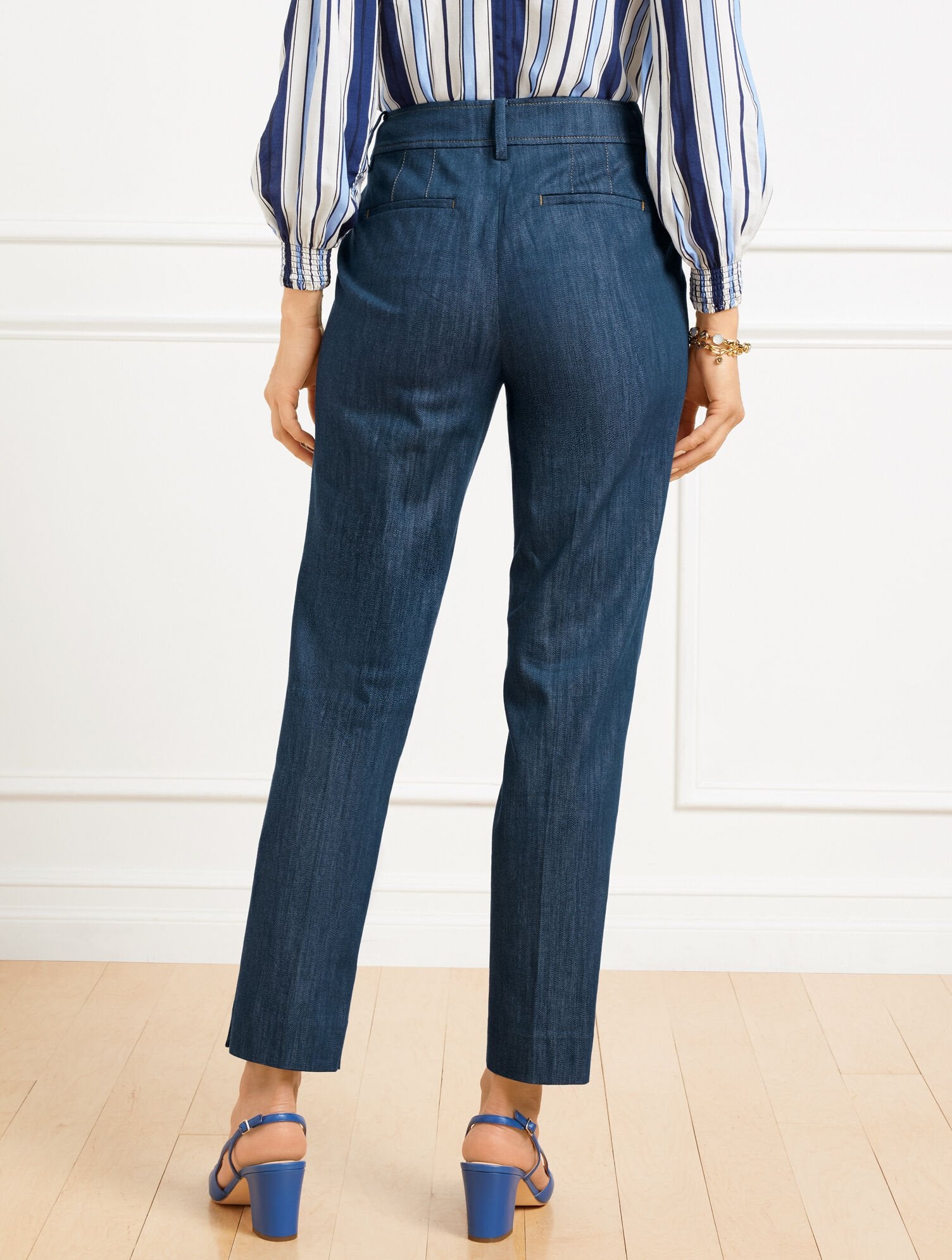INDIA INK/WHITE REFINED DENIM SLIM LEG PANTS | Talbots online