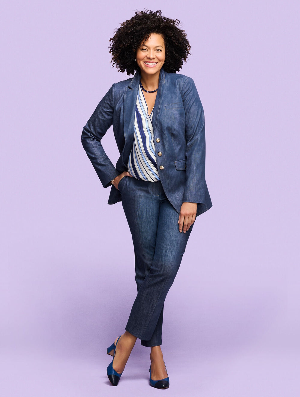 INDIA INK/WHITE REFINED DENIM SLIM LEG PANTS | Talbots online