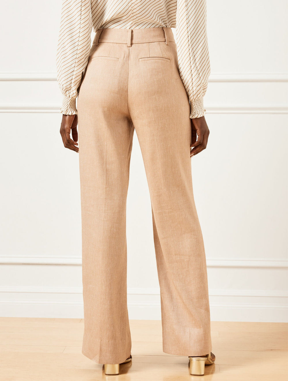 CAFE/IVORY WIDE LEG TEXTURED STRETCH LINEN PANTS | Talbots discount