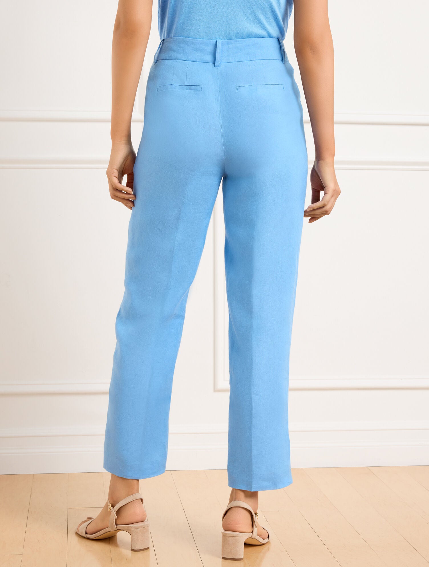 LAKESIDE BLUE STRAIGHT ANKLE LEG LINEN PANTS | Talbots outlet