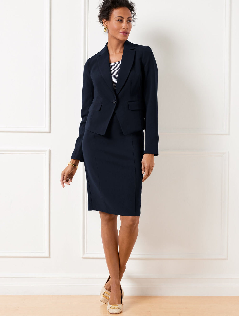 BLACK|INDIGO BLUE EASY TRAVEL SKIRT | Talbots outlet