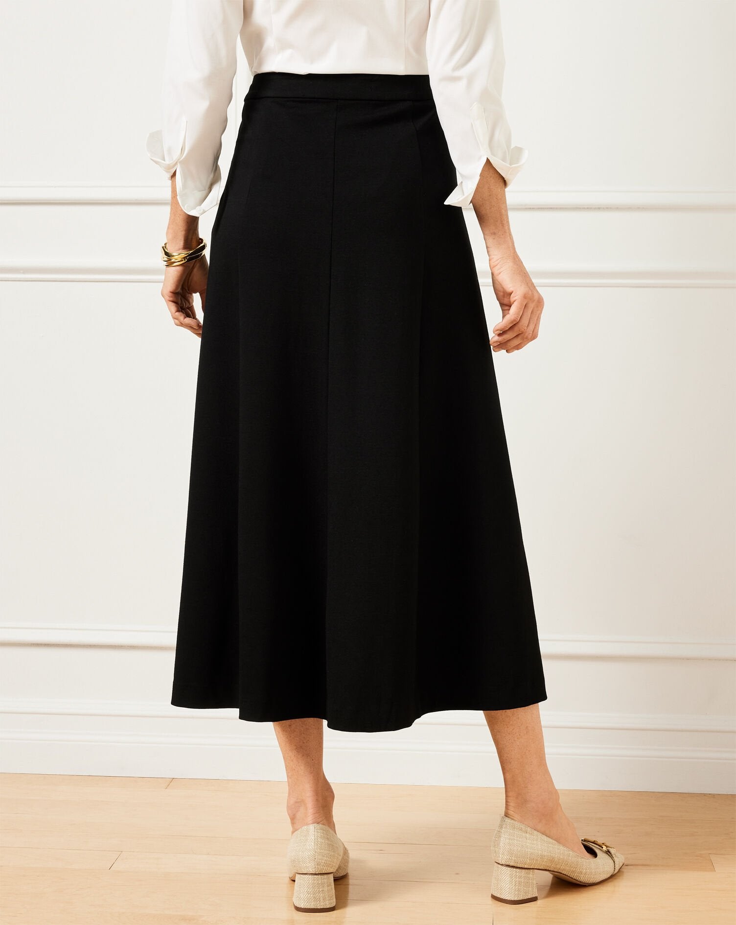 BLACK LUXE PONTE A-LINE MIDI SKIRT | Talbots sale
