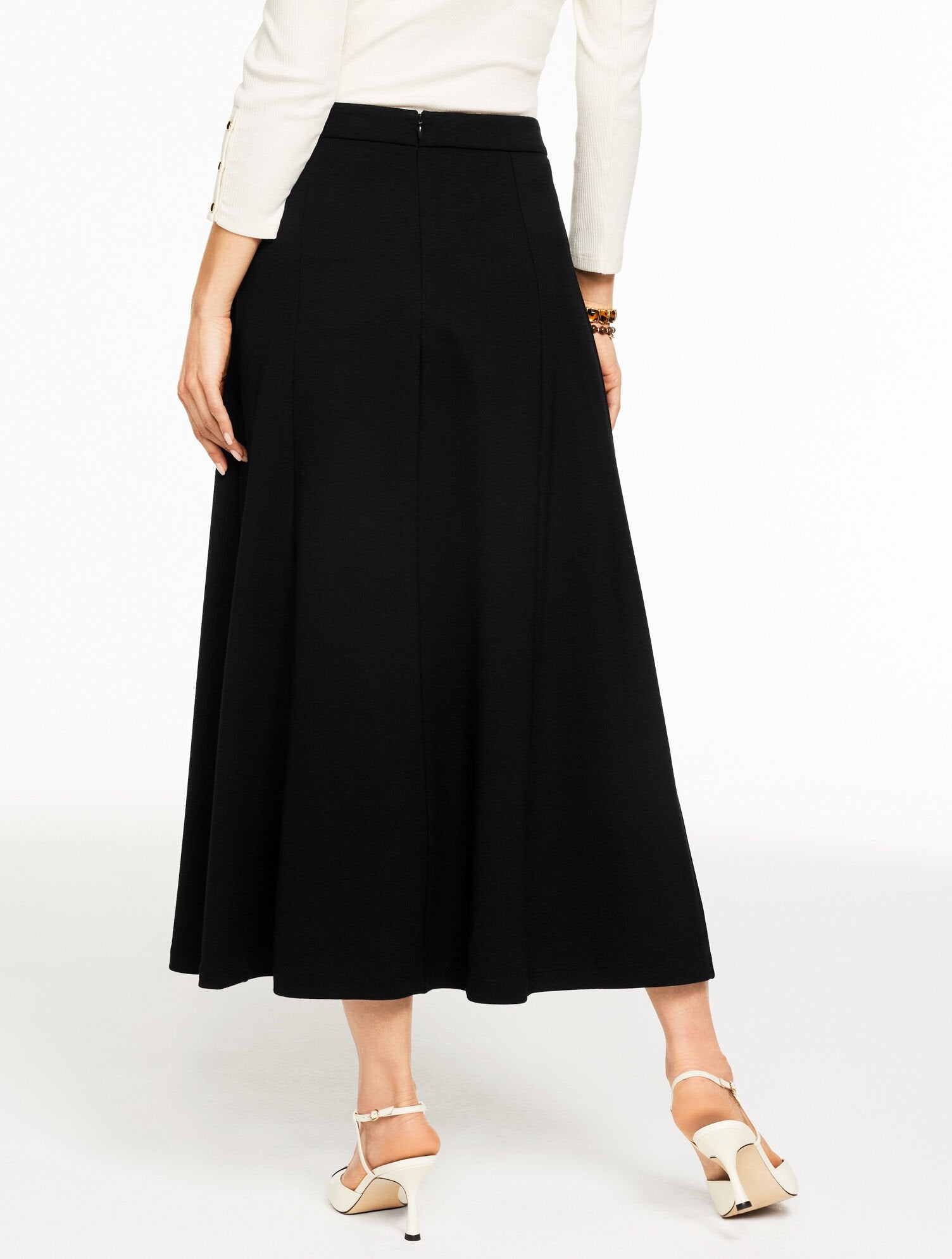 BLACK LUXE PONTE A-LINE MIDI SKIRT | Talbots outlet