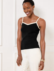 BLACK/IVORY BRAIDED TRIM SWEATER SHELL | Talbots US