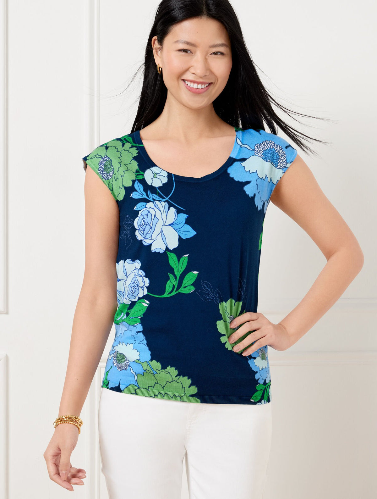 INDIA INK MULTI CAP SLEEVE PULLOVER - BOLD FLORAL | Talbots online