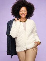 IVORY|SAGEBRUSH TEXTURE STITCH BOMBER CARDIGAN | Talbots on sale