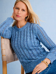 BLUE ICE MARL MULTI OPEN KNIT CABLE CREWNECK SWEATER - MARL | Talbots discount