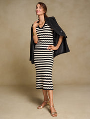 IVORY/BLACK POINTELLE STRIPE SHORT SLEEVE SWEATER | Talbots on sale