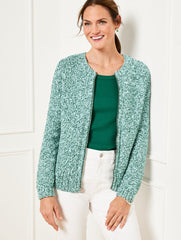 HERITAGE GREEN/BLUE TEXTURE STITCH BOMBER CARDIGAN - MARL | Talbots near me
