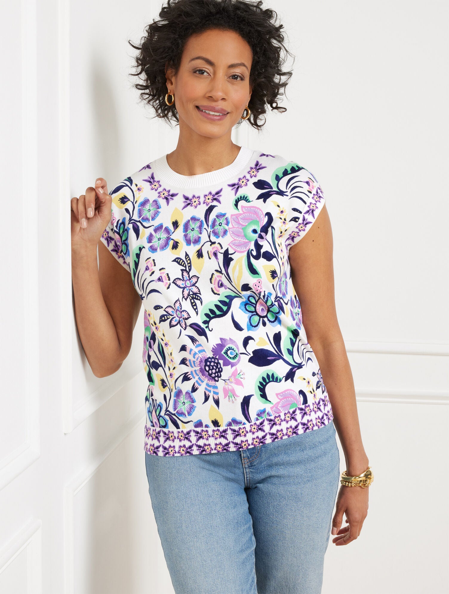 WHITE MULTI EXTENDED SHOULDER SWEATER - JACOBEAN FLORAL | Talbots near me