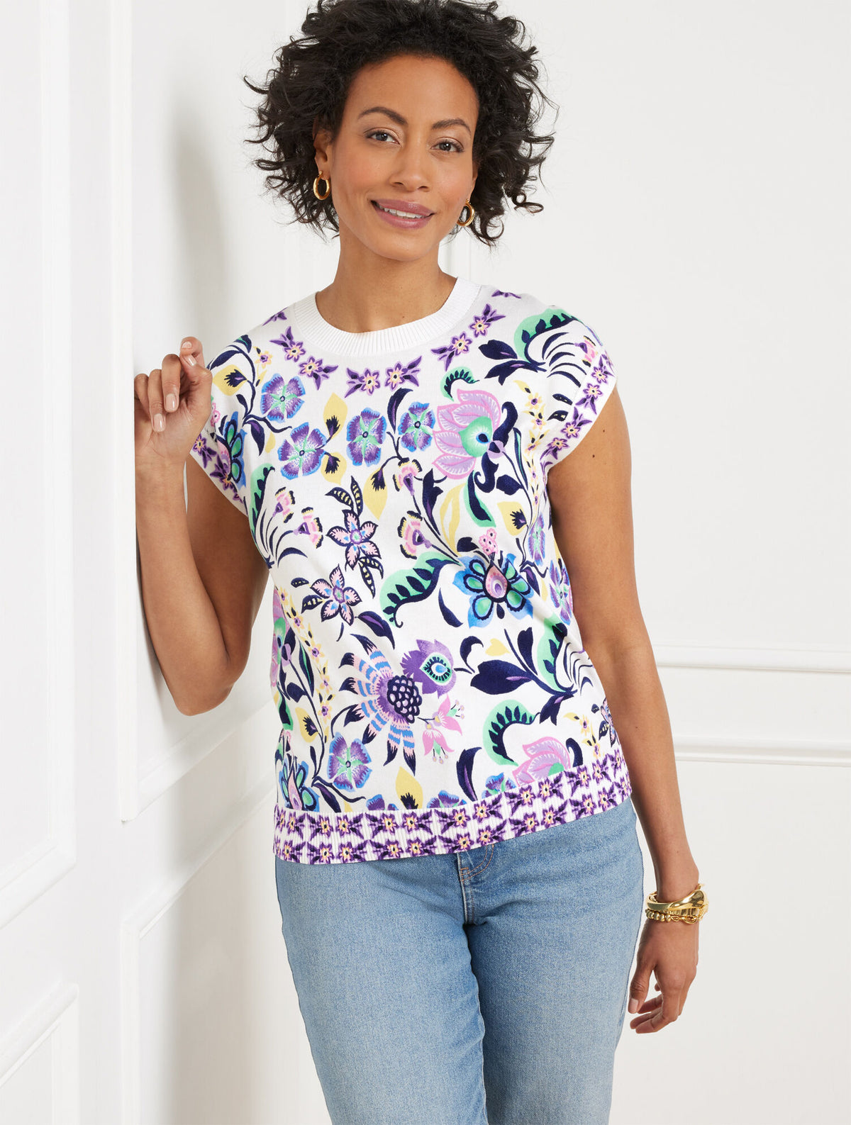 WHITE MULTI EXTENDED SHOULDER SWEATER - JACOBEAN FLORAL | Talbots near me