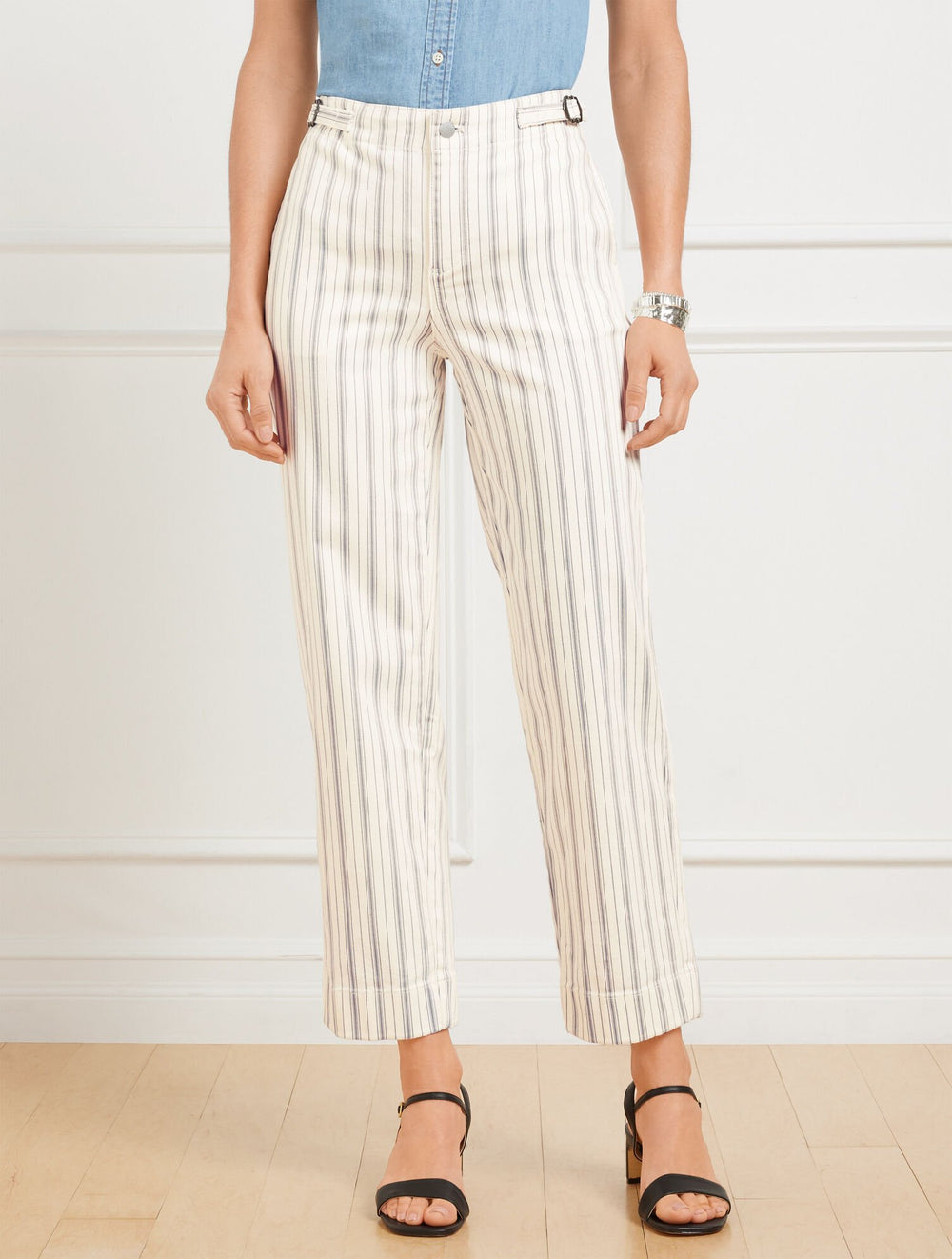 IVORY/GREY STRAIGHT ANKLE JEANS - HILLSIDE STRIPE | Talbots discount