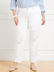 WHITE MID RISE STOVEPIPE STRAIGHT LEG JEANS - WHITE | Talbots on sale