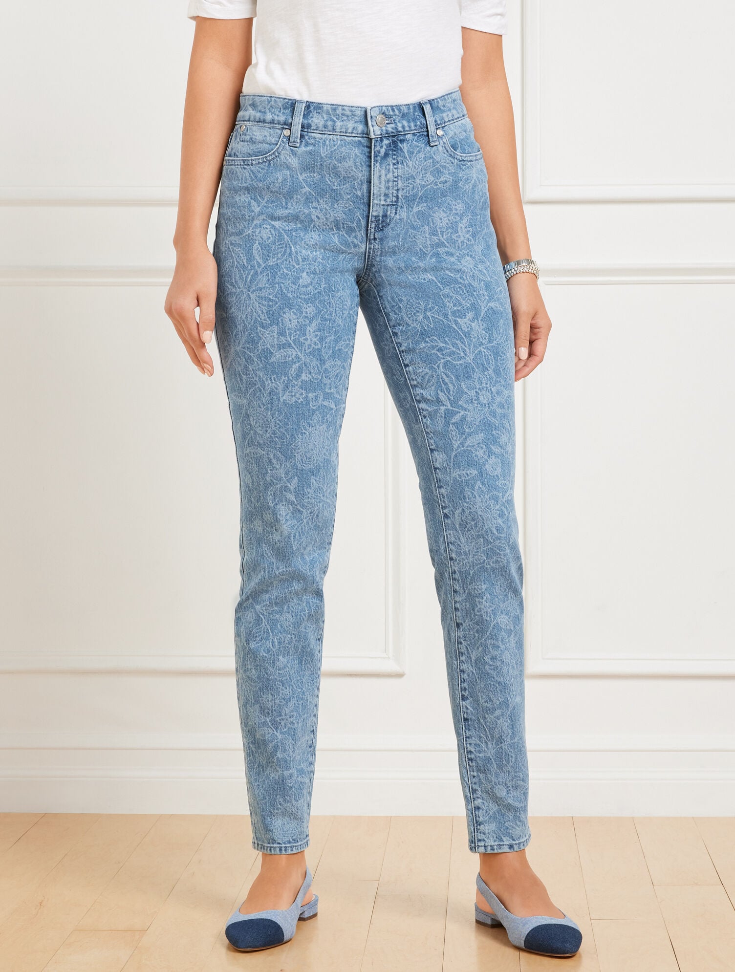 MID WASH BLUE SLIM ANKLE JEANS - LINEAR GARDEN | Talbots US