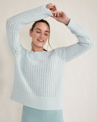 ARUCANA BLUE|IVORY|PORTABELLA ORGANIC COTTON OPEN STITCH CREWNECK SWEATER | Talbots for sale