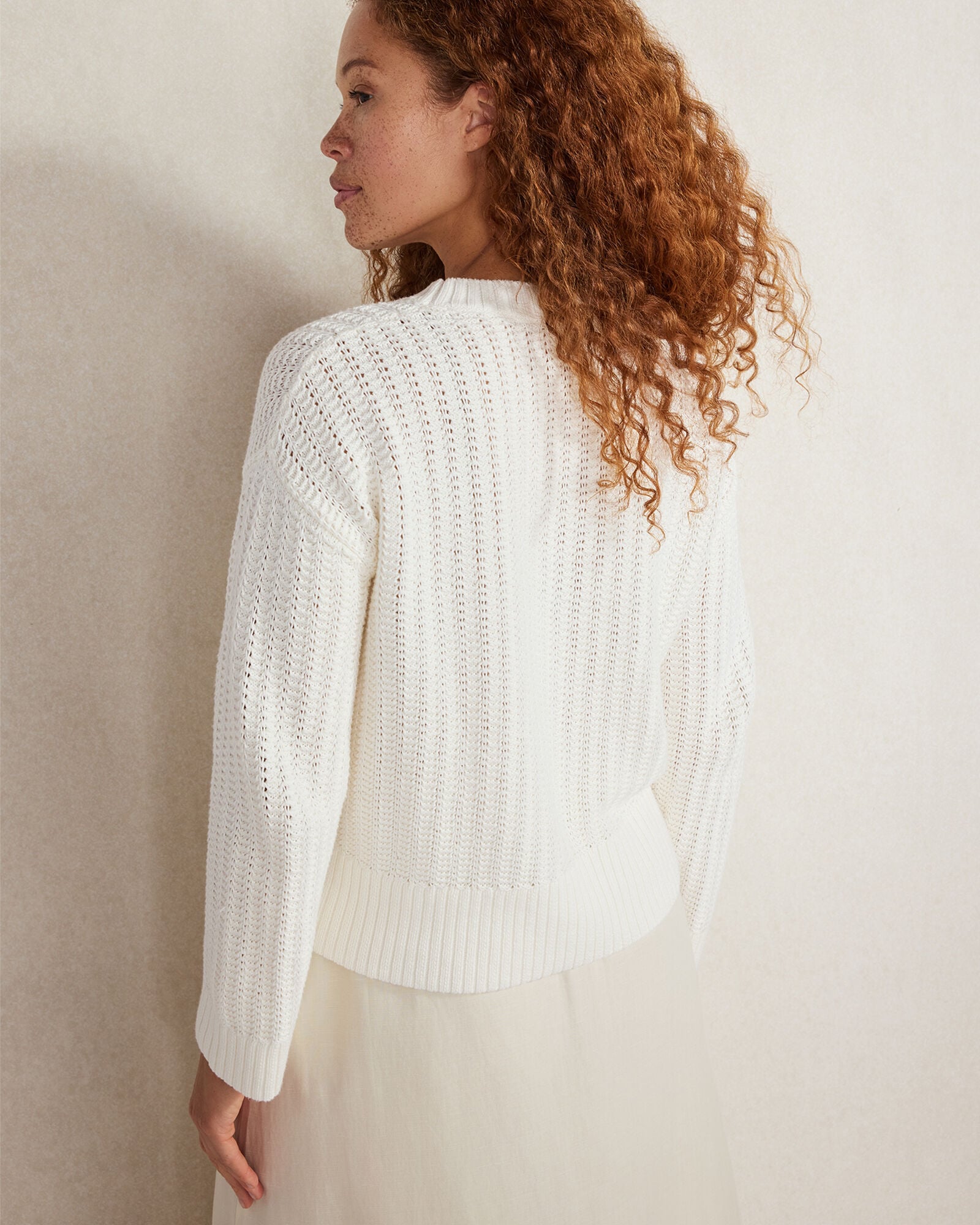 ARUCANA BLUE|IVORY|PORTABELLA ORGANIC COTTON OPEN STITCH CREWNECK SWEATER | Talbots for sale