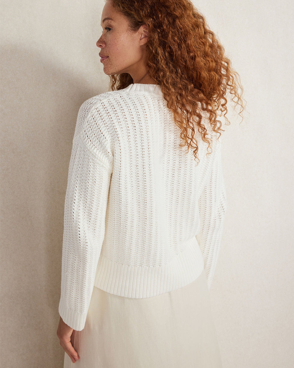 ARUCANA BLUE|IVORY|PORTABELLA ORGANIC COTTON OPEN STITCH CREWNECK SWEATER | Talbots for sale