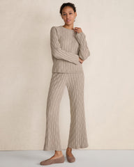 TULE FOG HTHR|BIRCH COTTON CASHMERE CABLE KNIT WIDE LEG PANTS | Talbots US