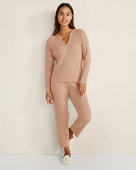 ADOBE COTTON CASHMERE RIB V-NECK SWEATER | Talbots discount