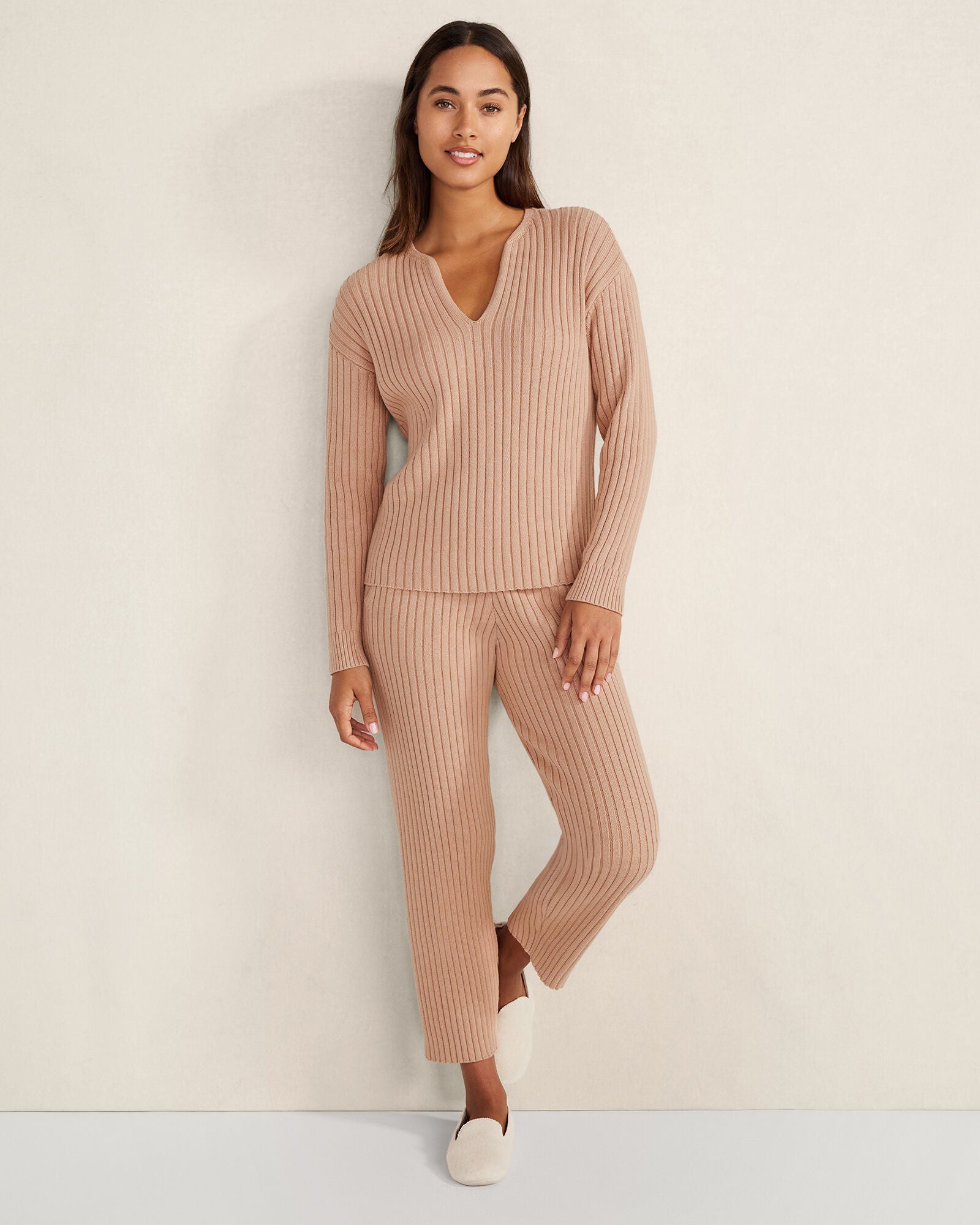 ADOBE COTTON CASHMERE RIB-KNIT CROPPED PANTS | Talbots discount